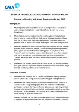 Intercontinental Exchange/Trayport Merger Inquiry
