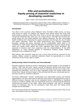 Equity Pricing of Essential Medicines in Developing Countries