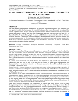 Plant Diversity on Coastal Sand Dune Flora, Tirunelveli District, Tamil Nadu S