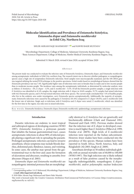 Molecular Identification and Prevalence of Entamoeba Histolytica, Entamoeba Dispar and Entamoeba Moshkovskii in Erbil City, Northern Iraq