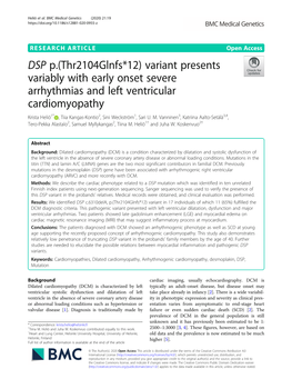 DSP P.(Thr2104glnfs*12) Variant Presents Variably with Early Onset