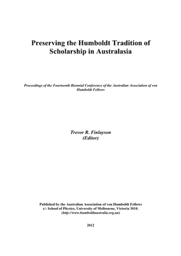 Preserving the Humboldt Tradition of Scholarship in Australasia (2012)