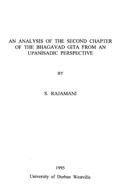 An Analysis of the Second Chapter of the Bhagavad Gita from an Upanisadic Perspective