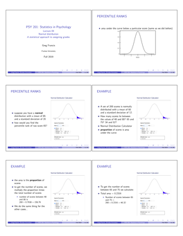 PSY 201: Statistics in Psychology PERCENTILE RANKS