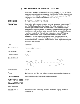 Β-CAROTENE from BLAKESLEA TRISPORA