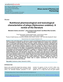 Hylocereus Undatus): a Review of the Literature