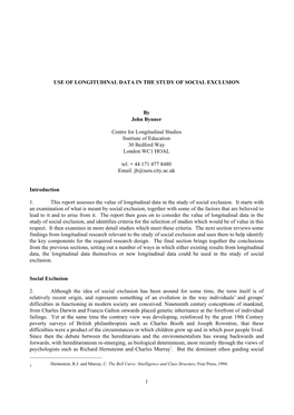 Use of Longitudinal Data in the Study of Social Exclusion