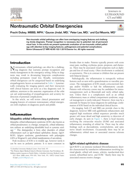 Nontraumatic Orbital Emergencies Prachi Dubey, MBBS, MPH,* Gaurav Jindal, MD,† Peter Lee, MD,* and Gul Moonis, MD*