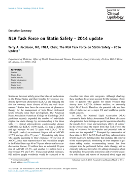 NLA Task Force on Statin Safety - 2014 Update