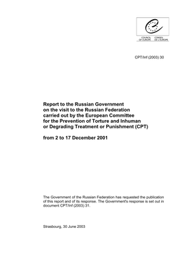 Report to the Russian Government on the Visit to the Russian Federation