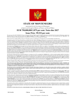 STATE of MONTENEGRO Represented by the Government of Montenegro, Acting by and Through Its Ministry of Finance and Social Welfare EUR 750,000,000 2.875 Per Cent
