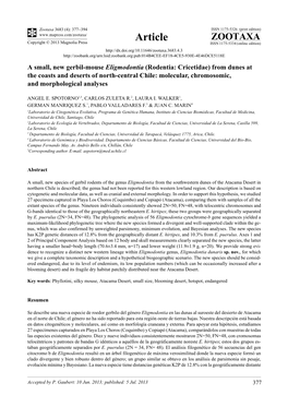 A Small, New Gerbil-Mouse Eligmodontia (Rodentia: Cricetidae) from Dunes at the Coasts and Deserts of North-Central Chile: Molec