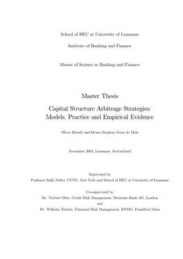 Master Thesis Capital Structure Arbitrage Strategies: Models, Practice and Empirical Evidence