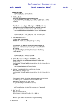 Parliamentary Documentation Vol. XXXVII (1-15 November 2011) No.21