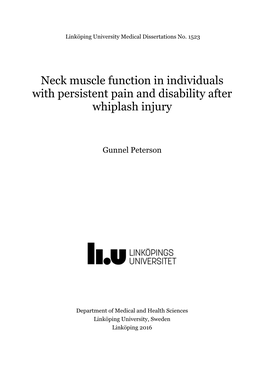 Neck Muscle Function in Individuals with Persistent Pain and Disability After Whiplash Injury