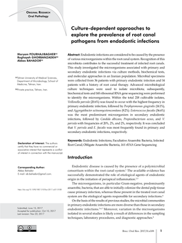 Culture-Dependent Approaches to Explore the Prevalence of Root Canal Pathogens from Endodontic Infections