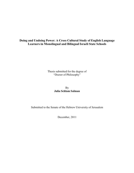 A Cross Cultural Study of English Language Learners in Monolingual and Bilingual Israeli State Schools