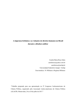 A Imprensa Britânica E As Violações De Direitos Humanos No Brasil Durante a Ditadura Militar