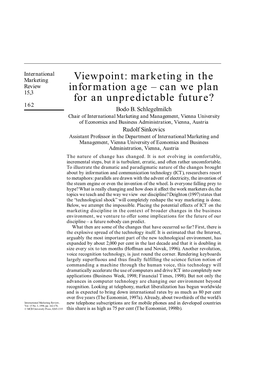 Marketing in the Information Age – Can We Plan for an Unpredictable Future?