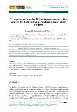 Orthopterans (Insecta: Orthoptera) of Conservation Value in the Eurasian Eagle Owl Bubo Bubo Food in Bulgaria