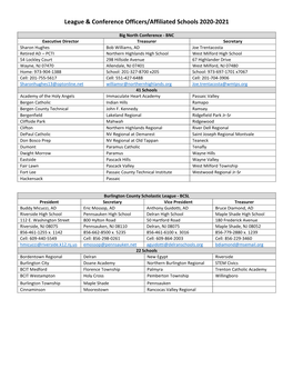 League & Conference Officers/Affiliated Schools 2020-2021