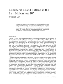 Leicestershire and Rutland in the First Millennium BC by Patrick Clay