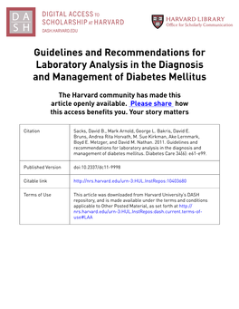 Guidelines and Recommendations for Laboratory Analysis in the Diagnosis and Management of Diabetes Mellitus