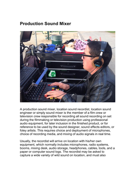 Production Sound Mixer