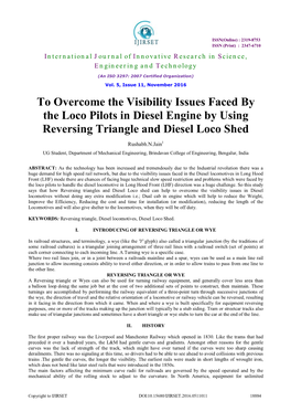 To Overcome the Visibility Issues Faced by the Loco Pilots in Diesel Engine by Using Reversing Triangle and Diesel Loco Shed