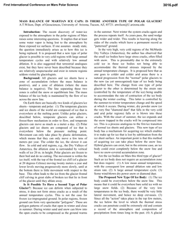 MASS BALANCE of MARTIAN ICE CAPS: IS THERE ANOTHER TYPE of POLAR GLACIER? A.T.Wilson, Dept