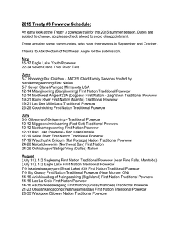 2015 Treaty #3 Powwow Schedule