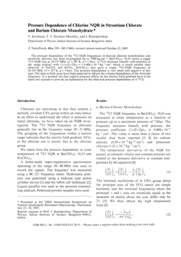 Pressure Dependence of Chlorine NQR in Strontium Chlorate and Barium Chlorate Monohydrate * V