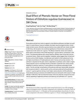 Dual Effect of Phenolic Nectar on Three Floral Visitors of Elsholtzia Rugulosa (Lamiaceae) in SW China