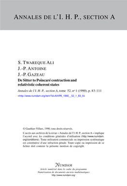 De Sitter to Poincaré Contraction and Relativistic Coherent States Annales De L’I