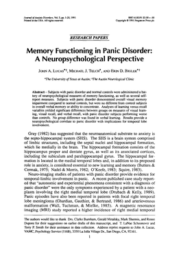 Memory Functioning in Panic Disorder: a Neuropsychological Perspective