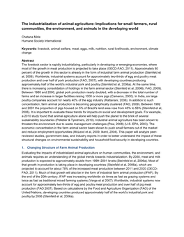 The Industrialization of Animal Agriculture in the Developing World