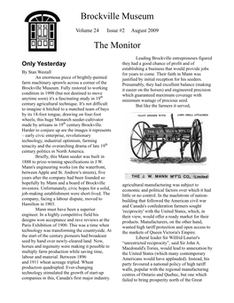 Brockville Museum the Monitor August 2009 Volume 24 Issue #2 Director’S Message Lakes, According to Later Canadian Historians