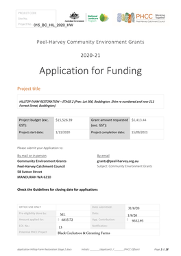 Application for Funding