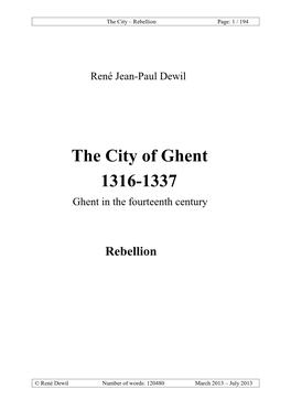 The City of Ghent 1316-1337 Ghent in the Fourteenth Century