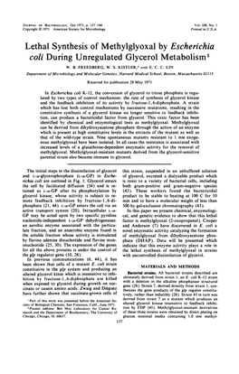 Lethal Synthesis of Methylglyoxal by Escherichia Coli During Unregulated Glycerol Metabolism1