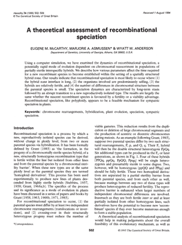 A Theoretical Assessment of Recombinational Speciation