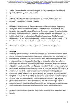 Environmental Anchoring of Grid-Like Representations Minimizes Spatial Uncertainty During Navigation