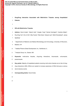 Drug-Drug Interaction Associated with Mold-Active Triazoles Among Hospitalized Patients