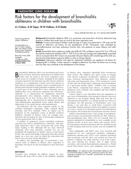 Risk Factors for the Development of Bronchiolitis Obliterans in Children with Bronchiolitis a J Colom, a M Teper, W M Vollmer, G B Diette