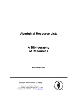 Aboriginal Resource List Bibliography of Resources