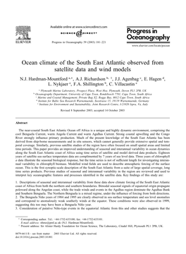 Ocean Climate of the South East Atlantic Observed from Satellite Data and Wind Models N.J