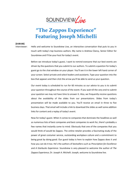 “The Zappos Experience” Featuring Joseph Michelli