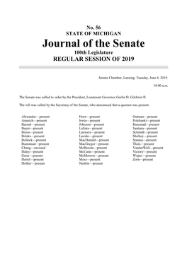 Journal of the Senate 100Th Legislature REGULAR SESSION of 2019