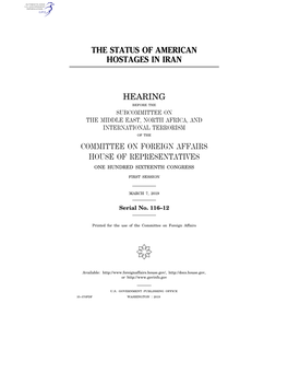 The Status of American Hostages in Iran Hearing Committee on Foreign Affairs House of Representatives