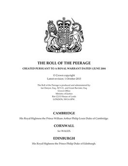 Roll of the Peerage Created Pursuant to a Royal Warrant Dated 1 June 2004